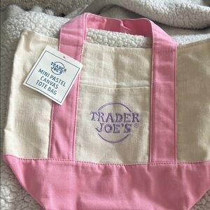 Trader Joe's Pink and Cream Mini Tote Bag